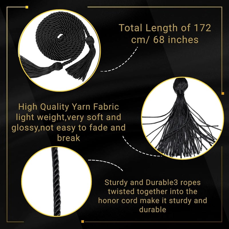 GRADFTY Double Black and Gold Graduation Honor Cords for Graduation 2025, National Honors Society Black and Gold Cords - Image 3